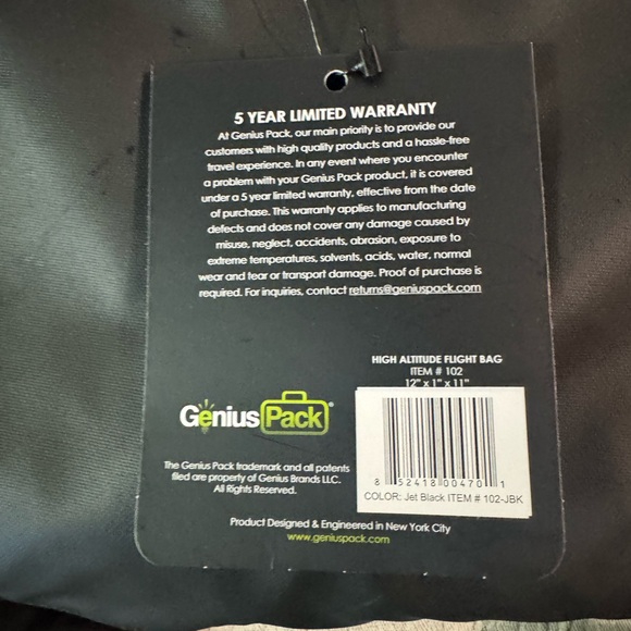 High Altitude Flight Bag (Jet Black) - Genius Pack - Touch  Genius Pack Black Flight Bag